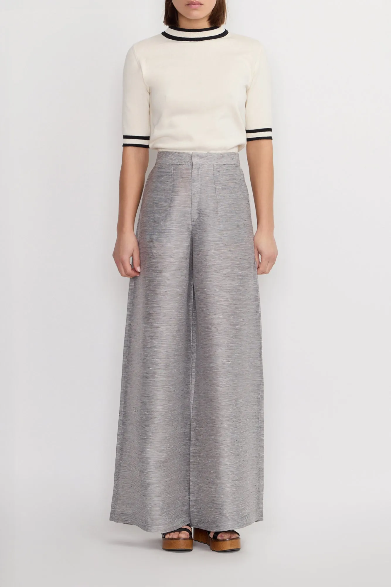 Striped grey wide-leg pants with a tailored fit sold by DESTREE product image thumbnail 4