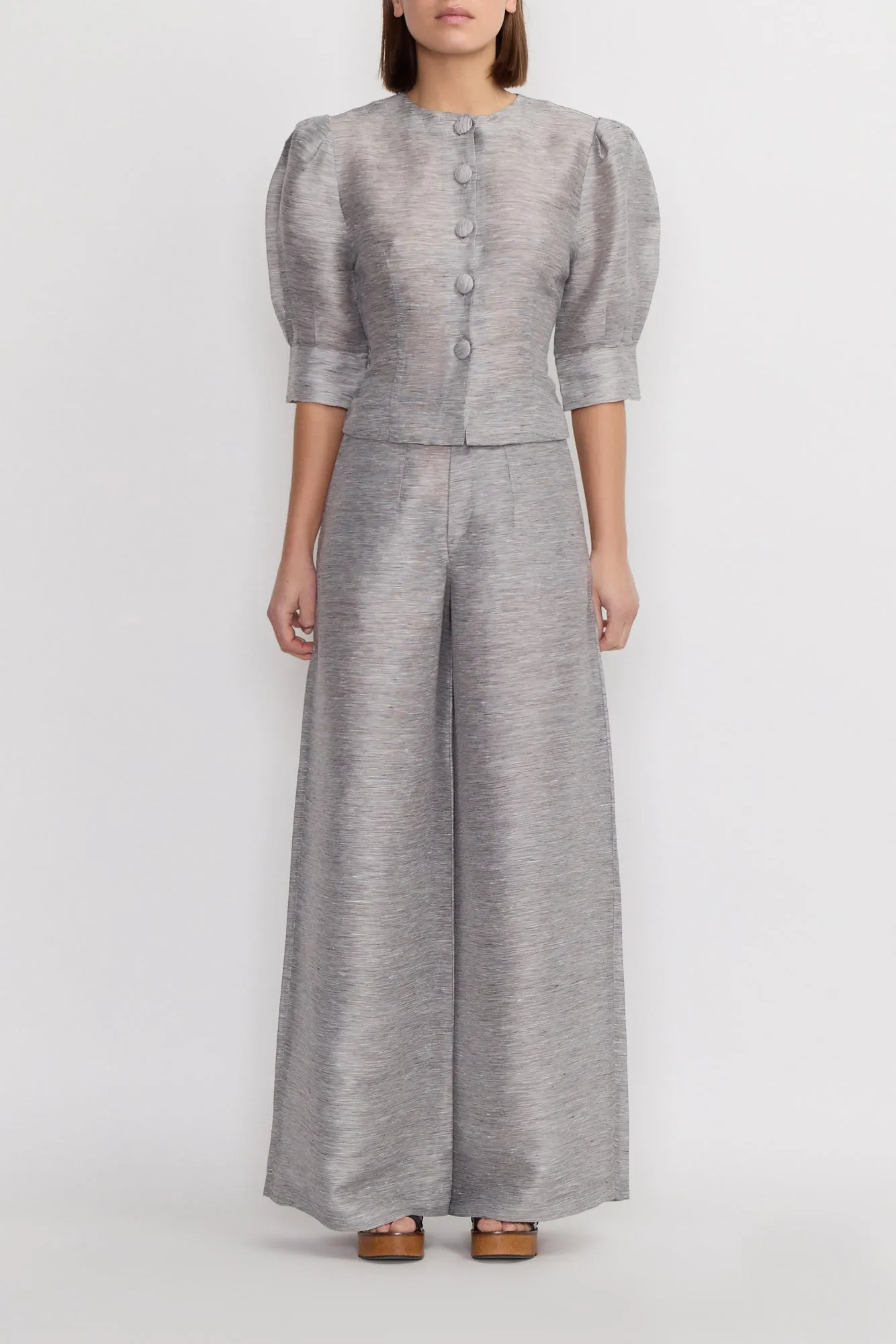 Striped grey wide-leg pants with a tailored fit sold by DESTREE product image thumbnail 2