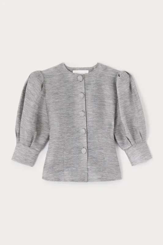 Stripes grey blouse with puff sleeves made by DESTREE