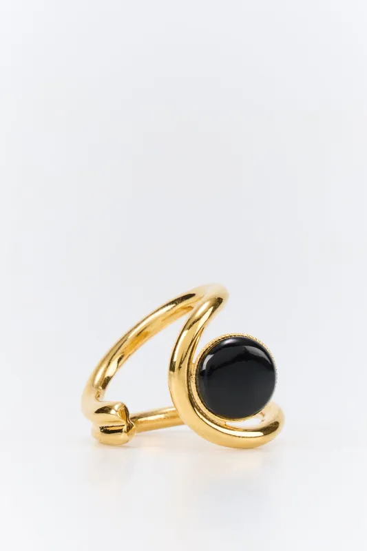 Sculptural gold & onyx ring sold by DESTREE