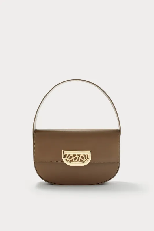 Geometric leather handbag with golden latch khaki sold by DESTREE