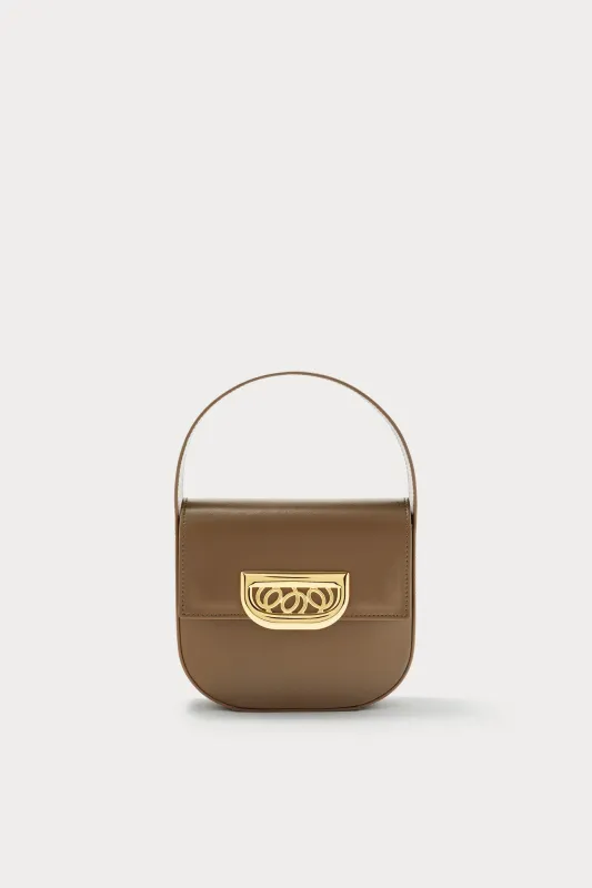 Taupe leather handbag with golden latch made by DESTREE