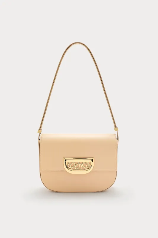 Beige leather crossbody bag with golden clasp sold by DESTREE