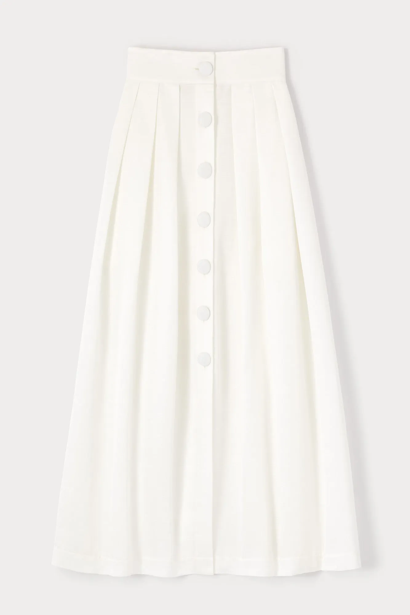 White button-front pleated maxi skirt sold by DESTREE
