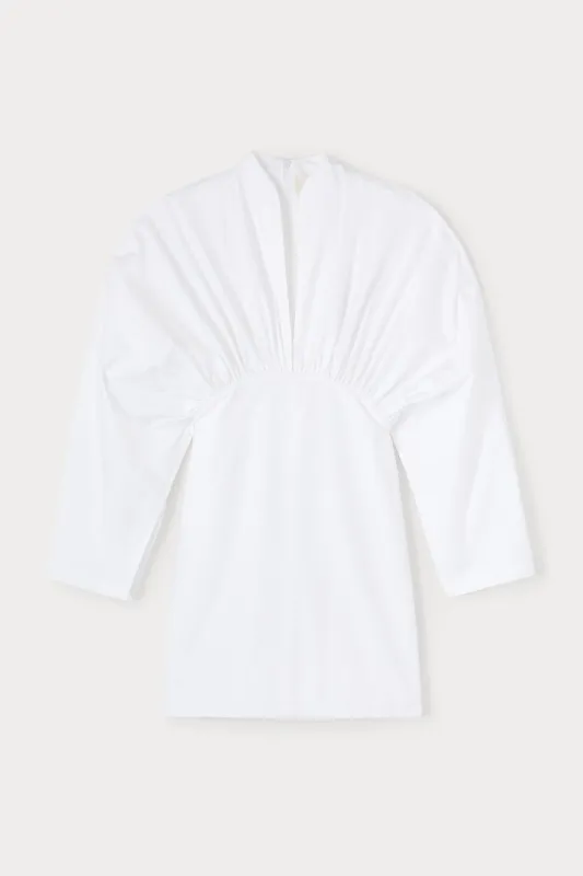 White popelin voluminous sleeved mini dress sold by DESTREE
