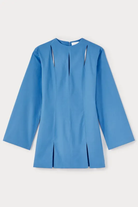 Blue poplin mini dress with cut out details sold by DESTREE