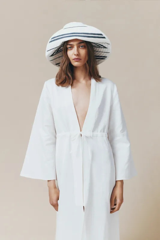 White and Striped Wide-Brim Hat sold by DESTREE