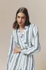 White and blue striped cropped shirt with tie detail sold by DESTREE