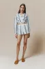 White and blue striped cropped shirt with tie detail sold by DESTREE