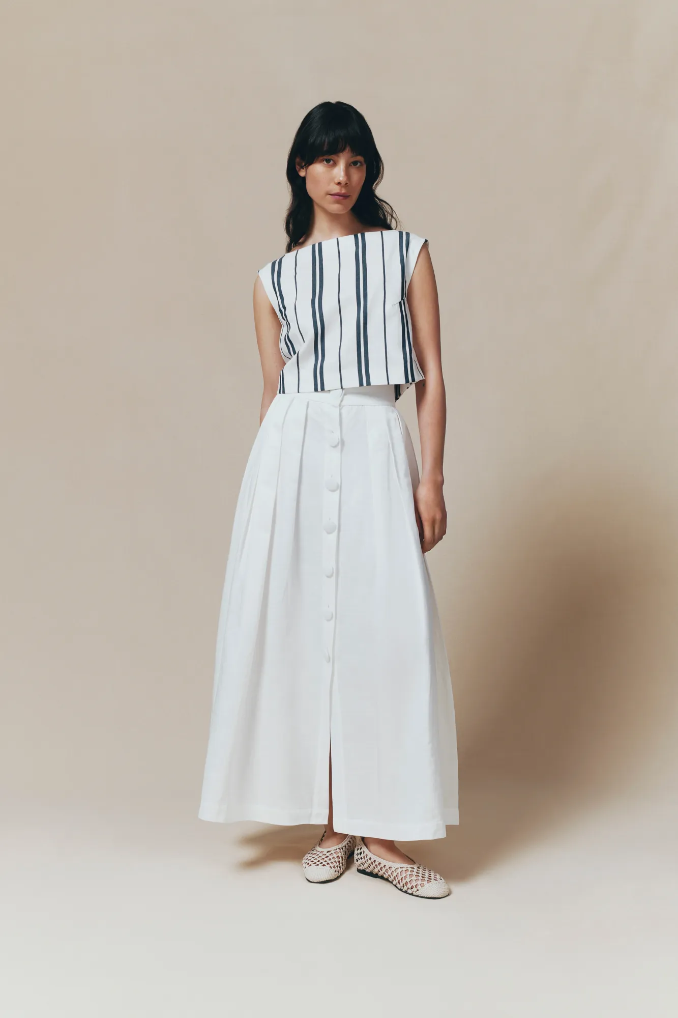 White and blue striped sleeveless top sold by DESTREE product image thumbnail 2