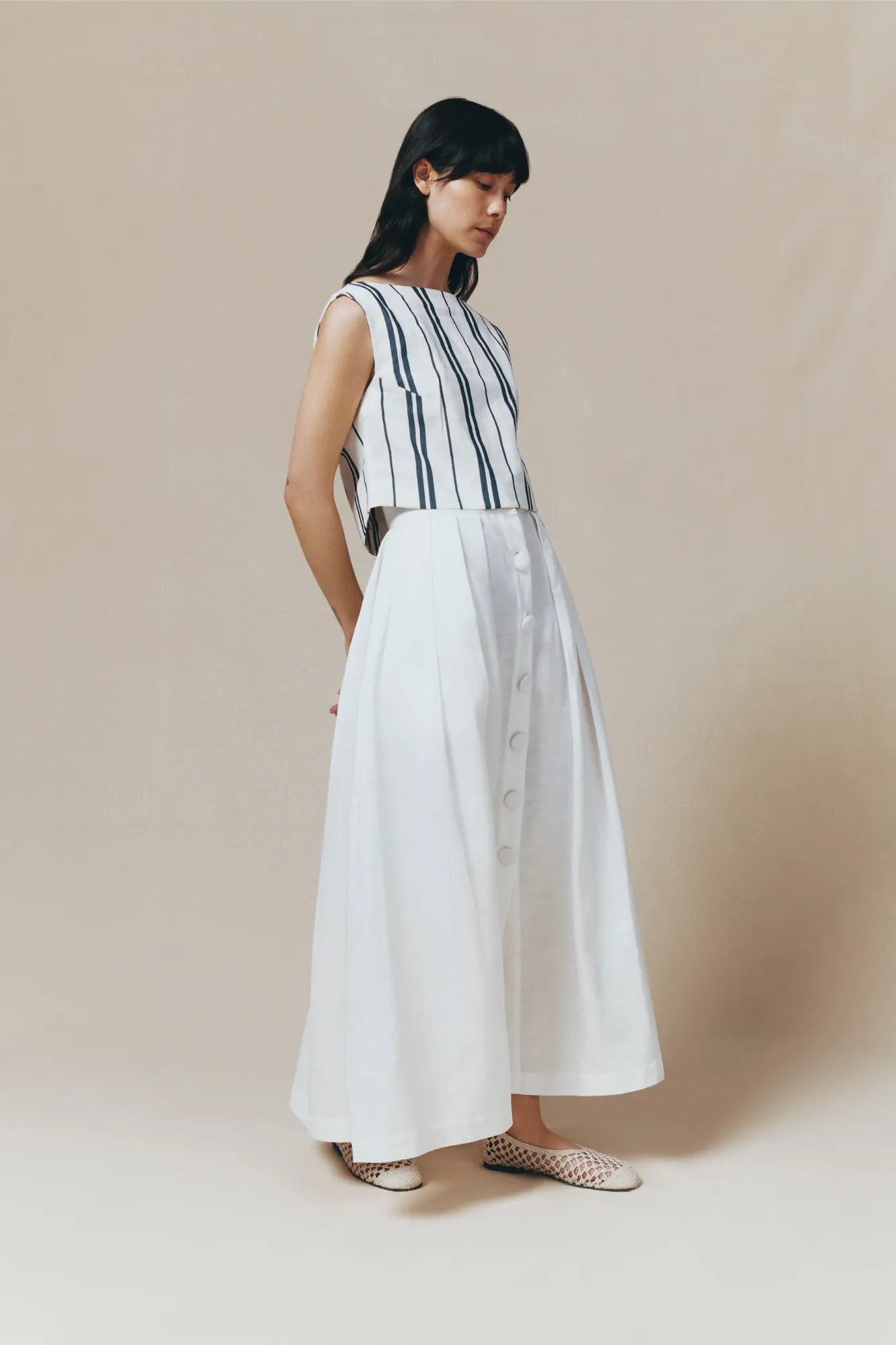 White and blue striped sleeveless top sold by DESTREE product image thumbnail 3