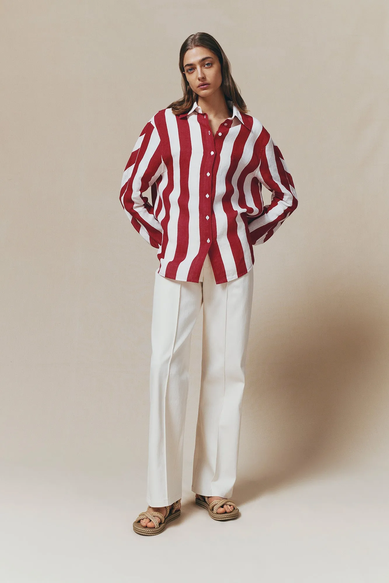 White and fuchsia linen shirt sold by DESTREE product image thumbnail 2