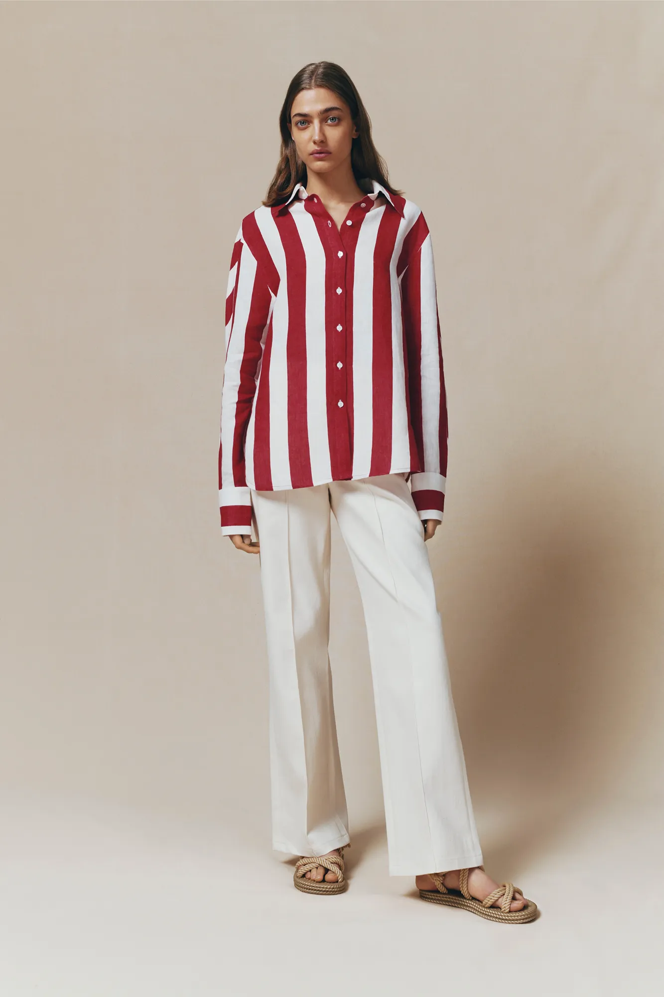 White and fuchsia linen shirt sold by DESTREE