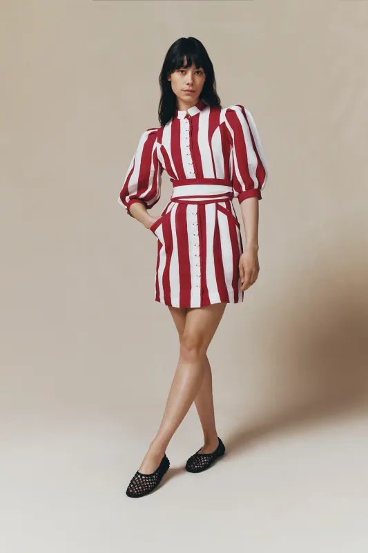 White and fuchsia linen short dress sold by DESTREE