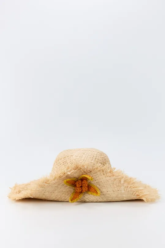 Woven Straw Hat with Crochet Flower Accent sold by DESTREE