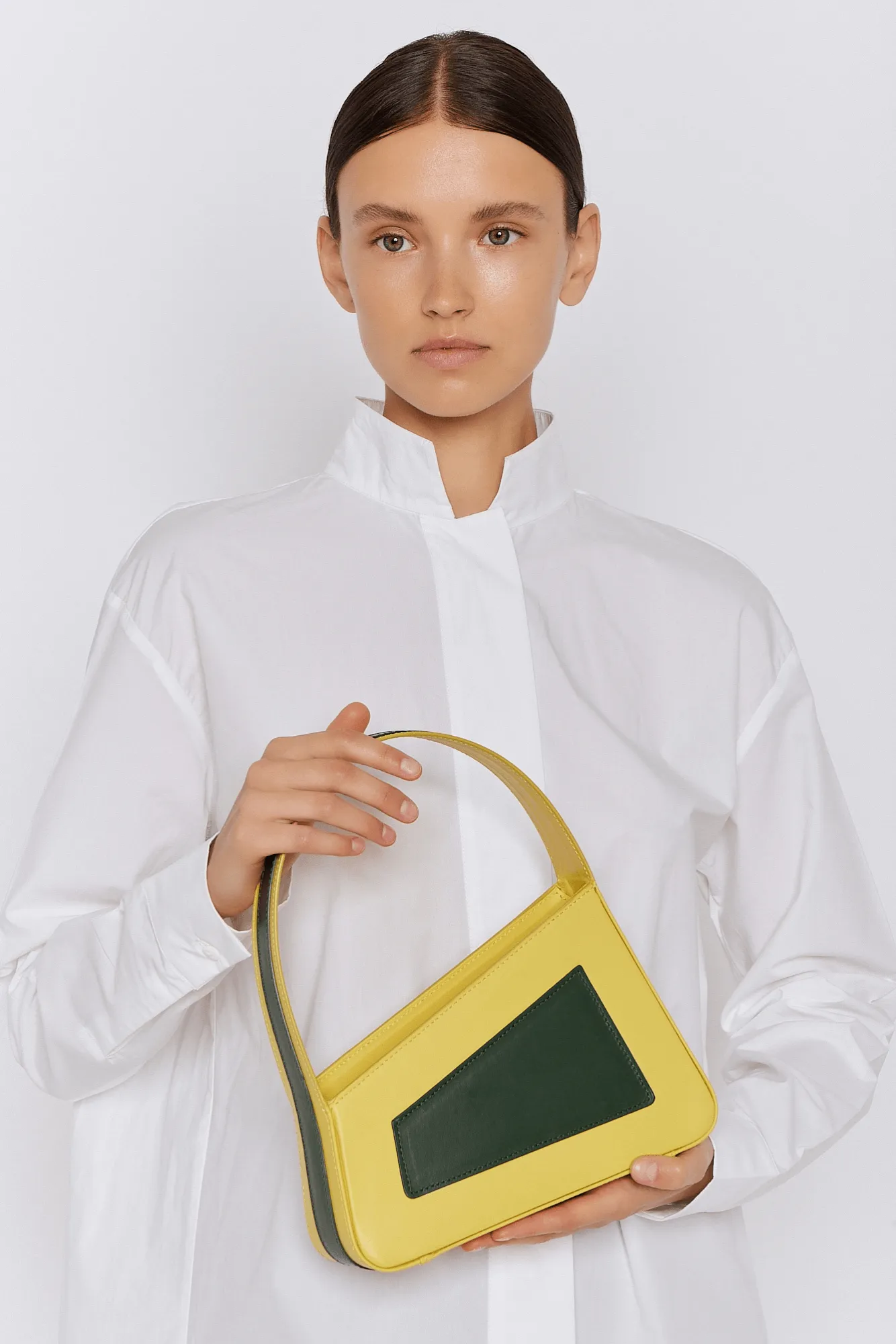 Forest yellow asymmetric leather quilted mini bag sold by DESTREE product image thumbnail 2