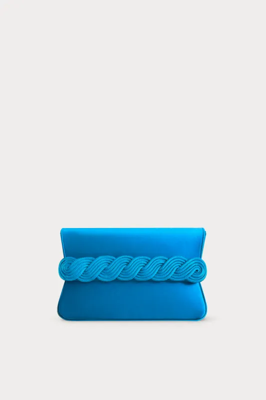 Petrole satin clutch with braided passementerie made by DESTREE