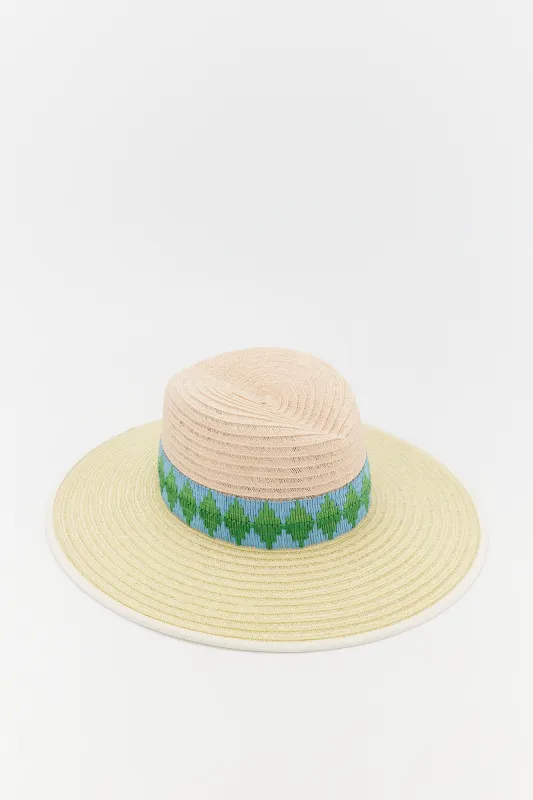 Natural straw hat with bicolor band made by DESTREE