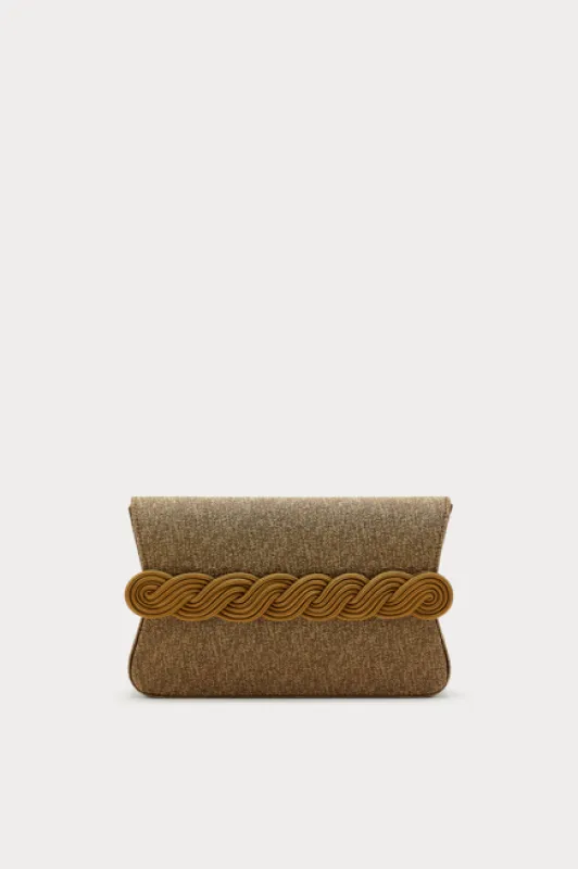 Speckeld beige clutch with braided passementerie made by DESTREE