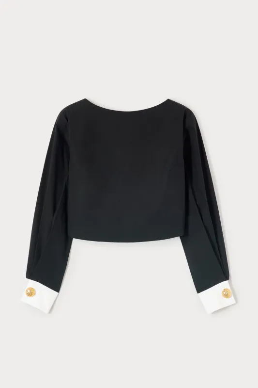 Black Cotton Top with Contrast Cuffs sold by DESTREE