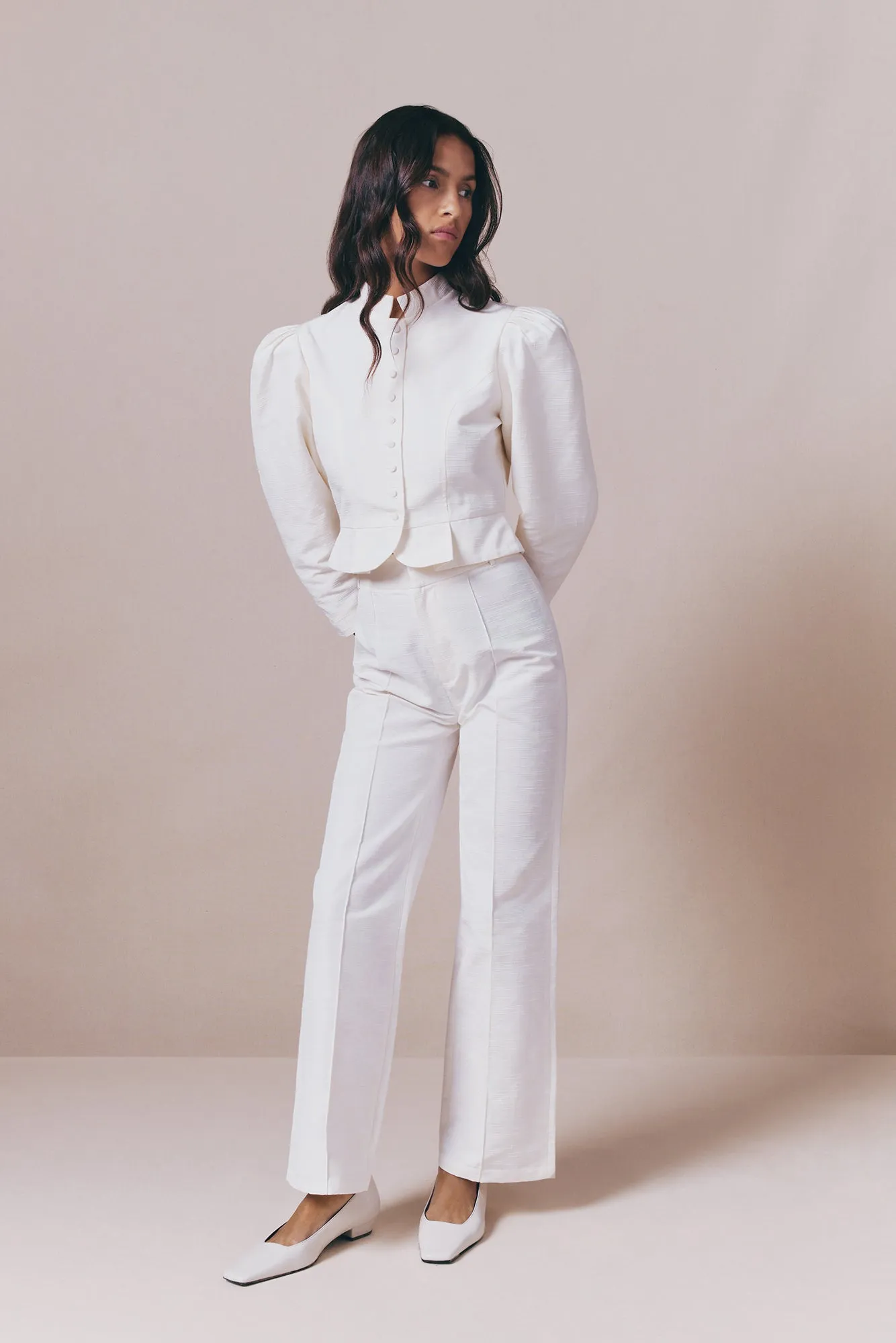 Ecru textured straight pants sold by DESTREE product image thumbnail 2