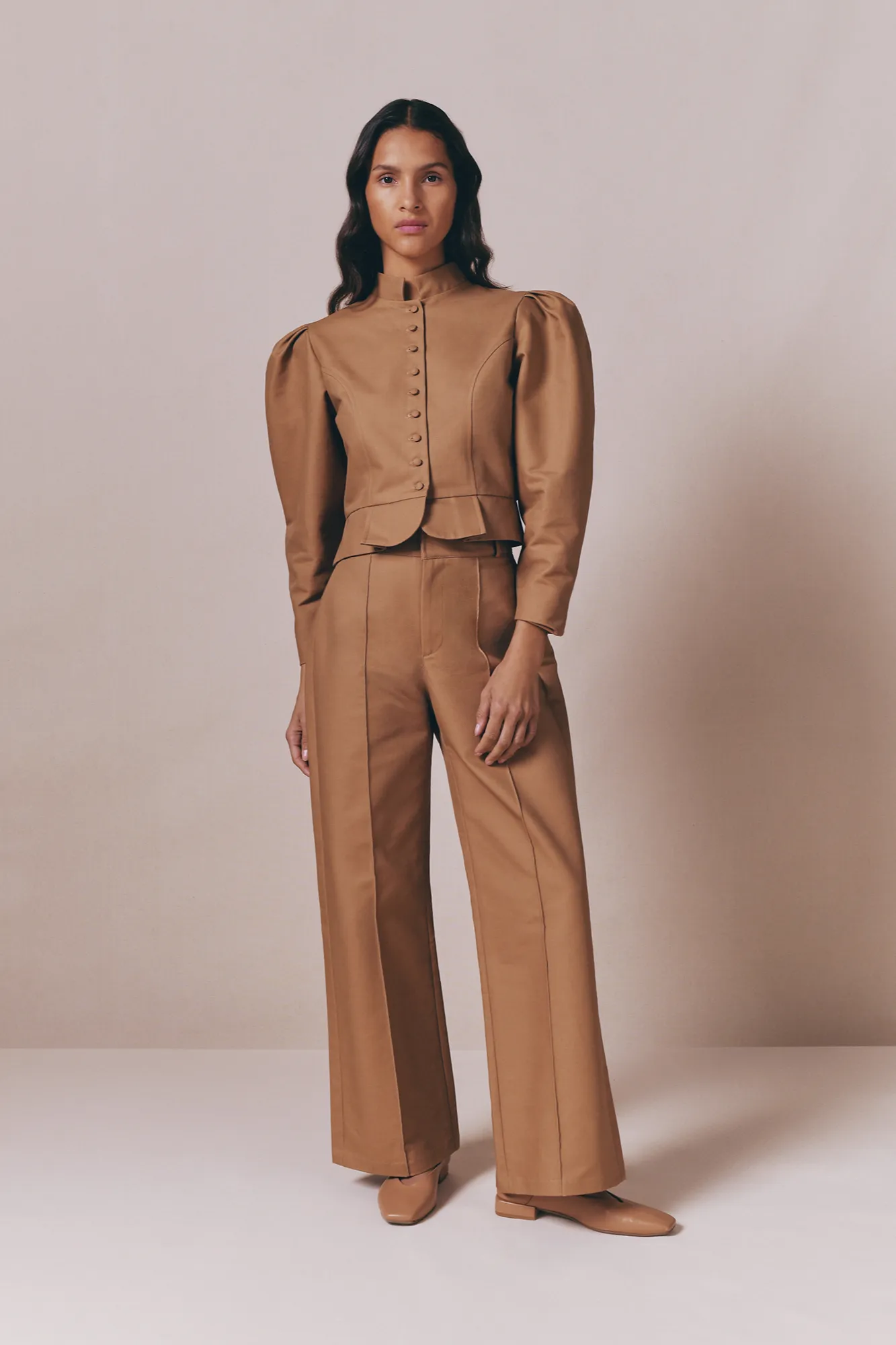 Camel cotton puff sleeve jacket sold by DESTREE product image thumbnail 3