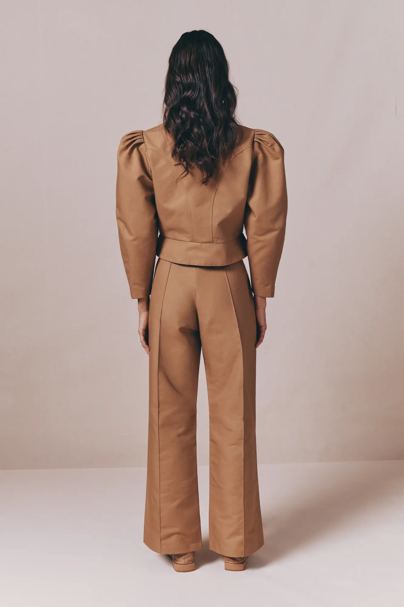 Camel cotton puff sleeve jacket sold by DESTREE product image thumbnail 4