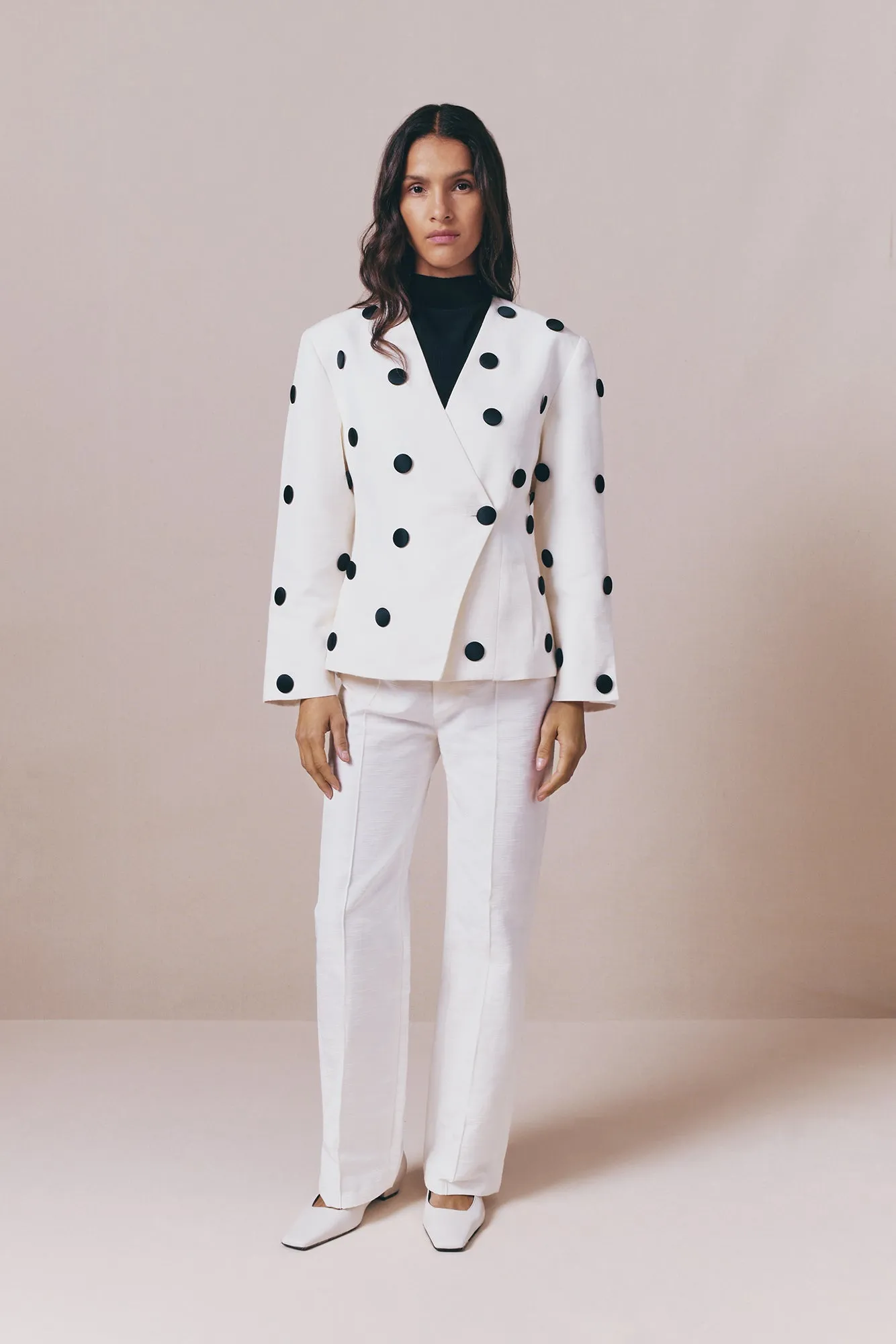 Black and ecru polka dot blazer sold by DESTREE product image thumbnail 3