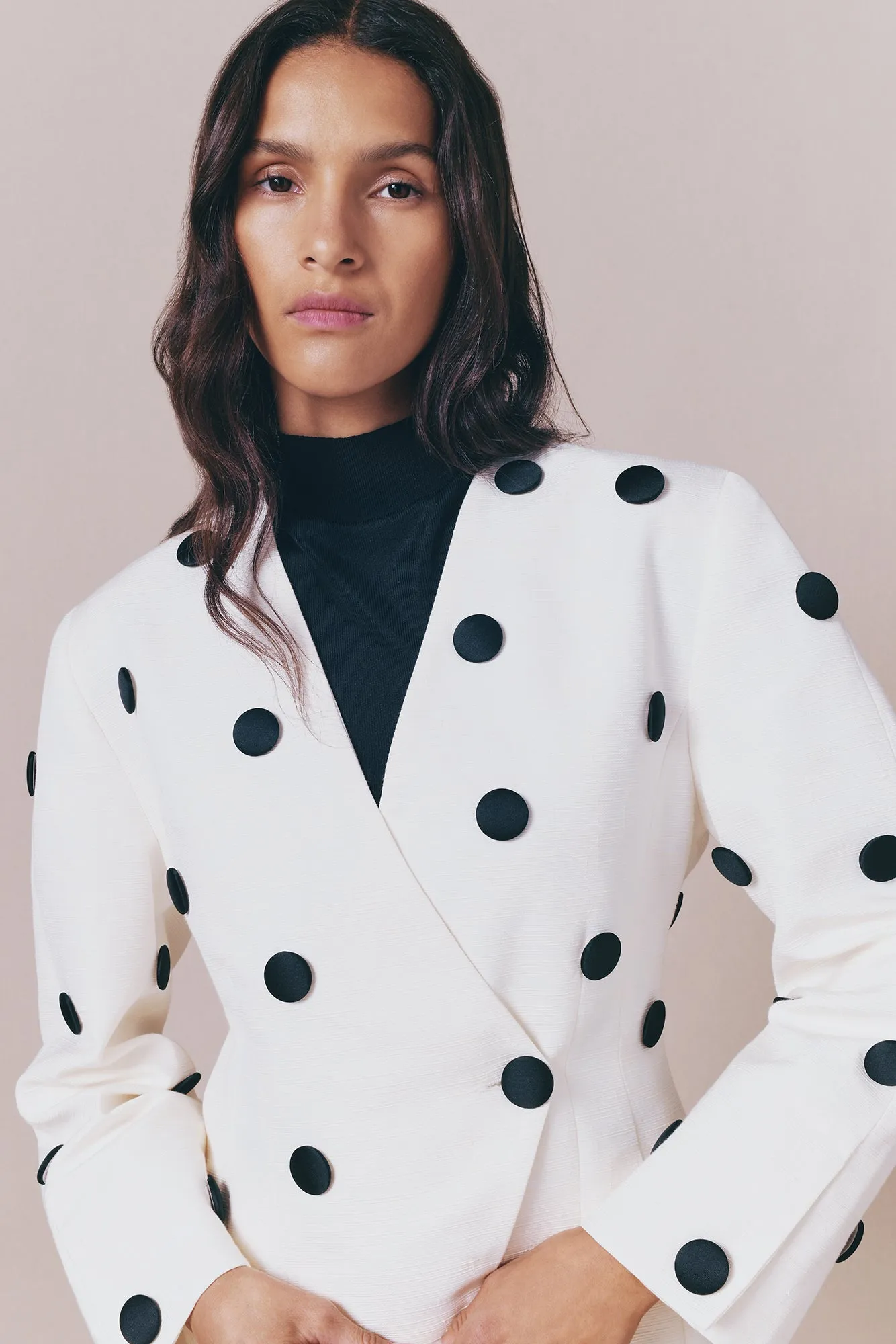 Black and ecru polka dot blazer sold by DESTREE product image thumbnail 2