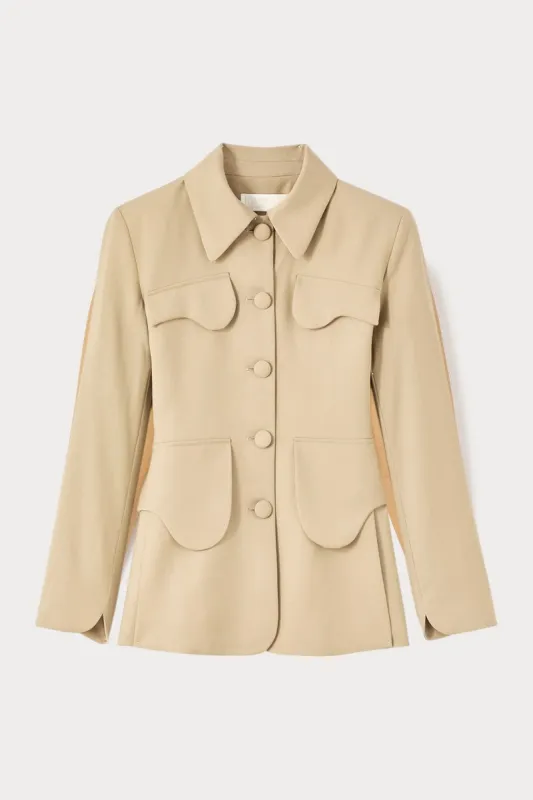Beige utility button-front jacket sold by DESTREE