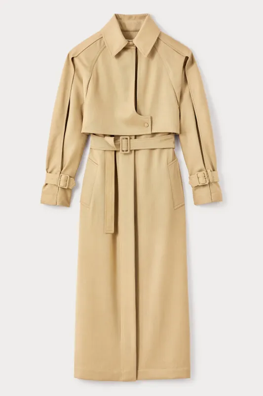 Beige belted trench coat sold by DESTREE