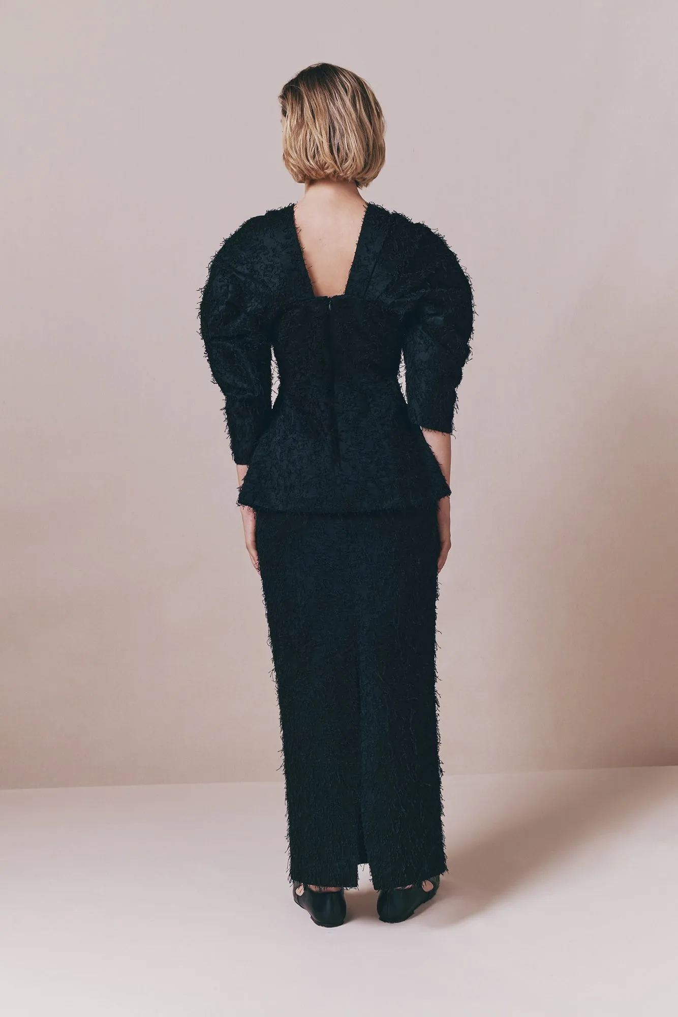 Black textured top with structured sleeves sold by DESTREE product image thumbnail 2