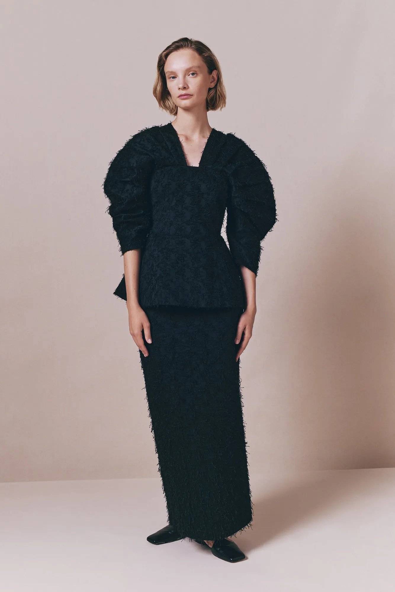 Black textured top with structured sleeves sold by DESTREE product image thumbnail 4