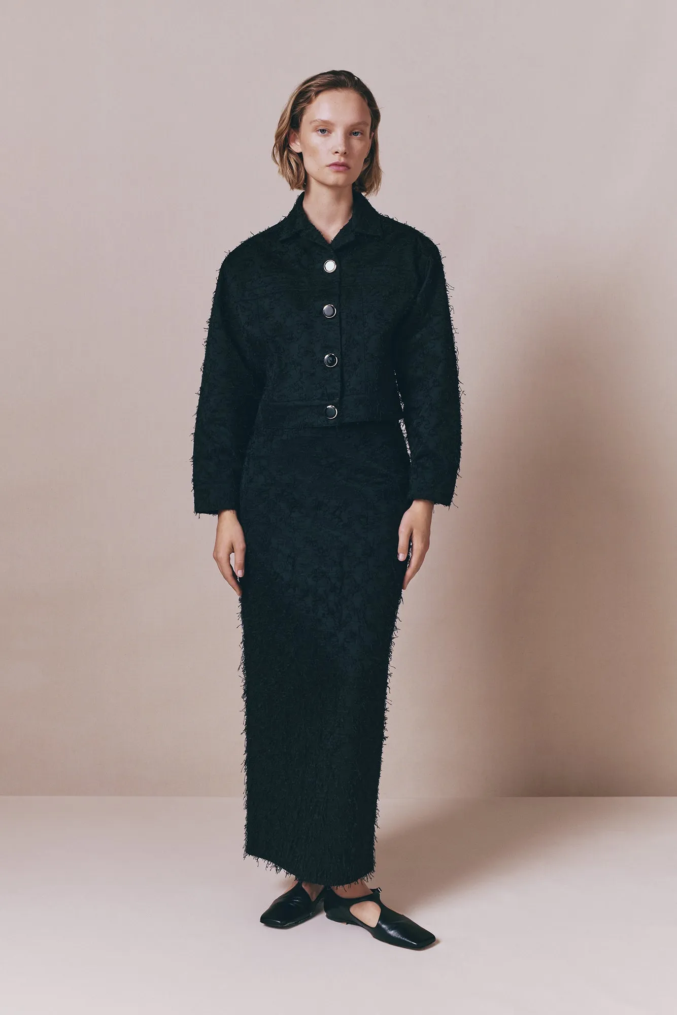 Black textured pencil skirt sold by DESTREE product image thumbnail 3