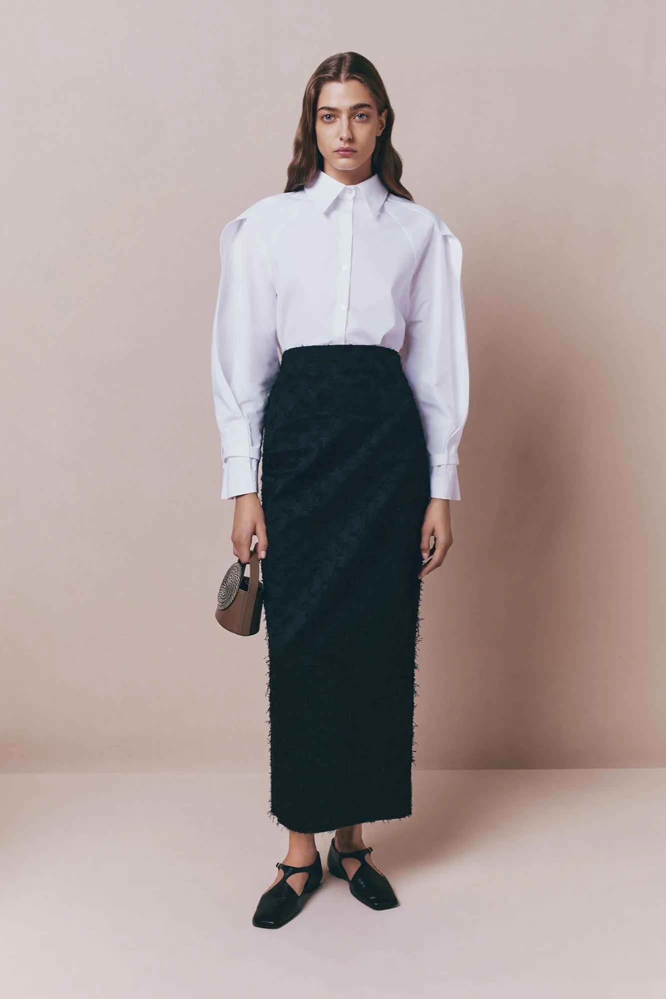 Black textured pencil skirt sold by DESTREE product image thumbnail 2