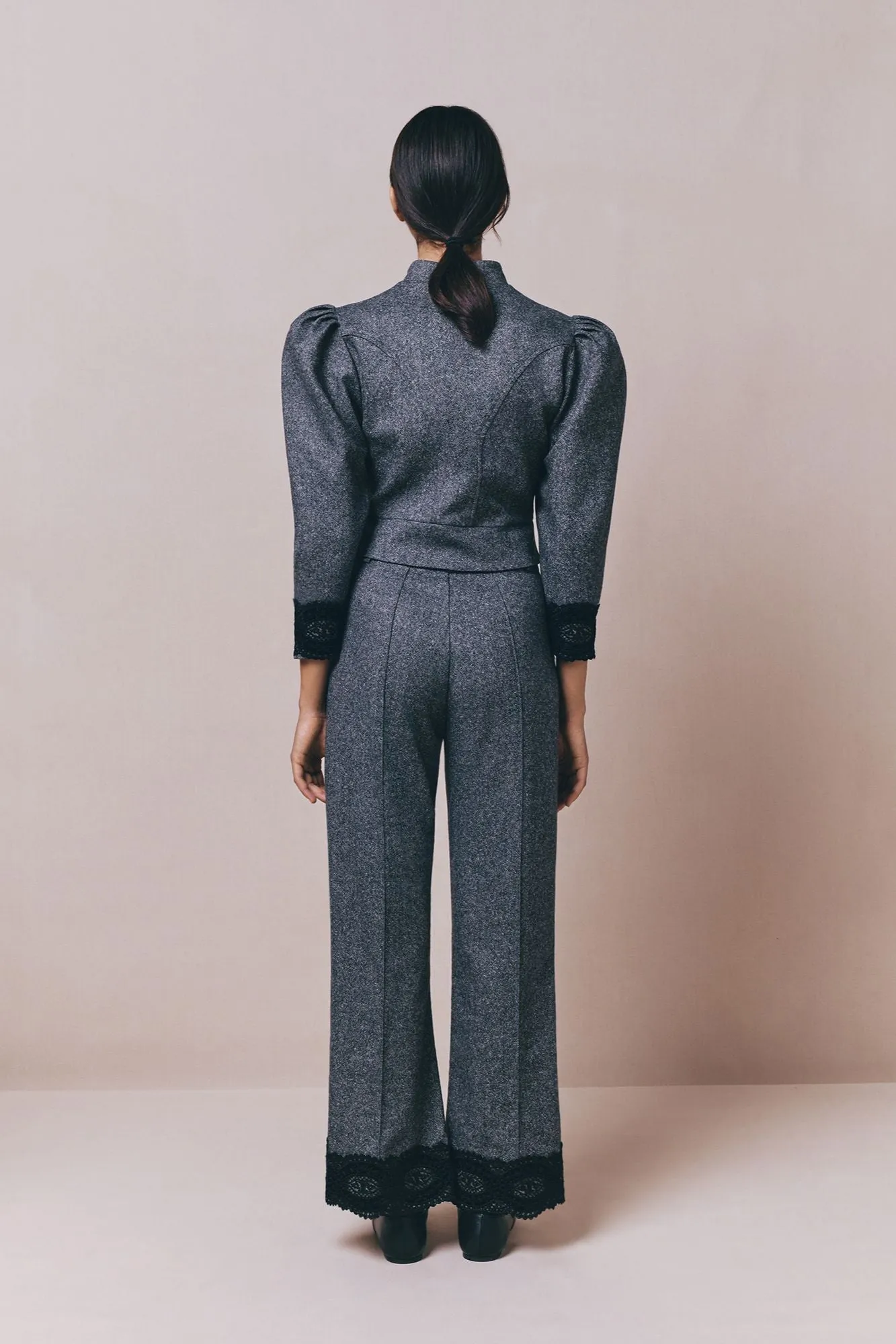 Grey flannel trousers with lace hem sold by DESTREE product image thumbnail 3
