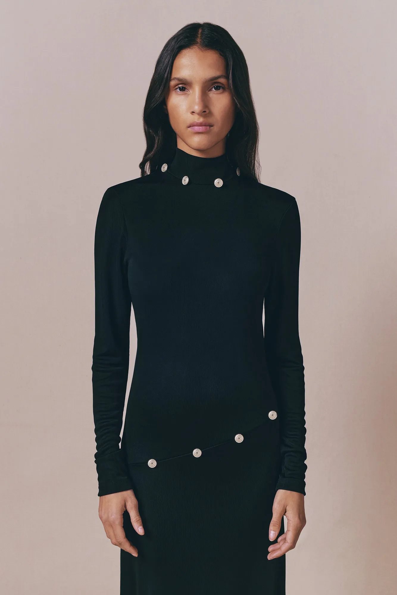 Black long-sleeve dress with button details sold by DESTREE product image thumbnail 2