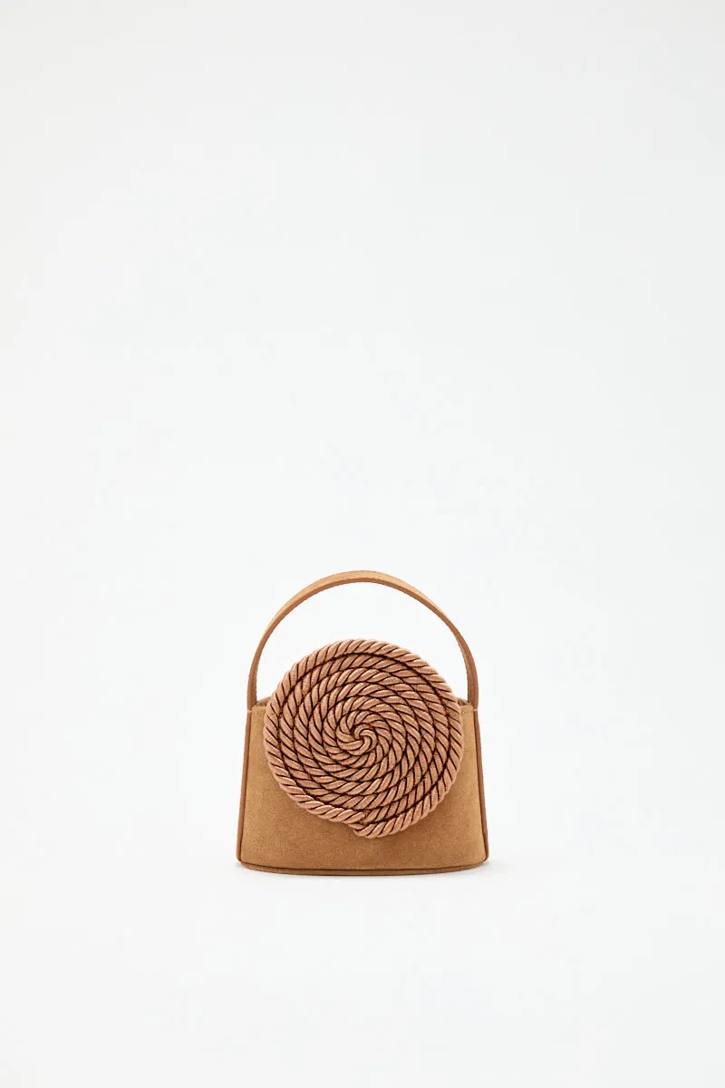 Brown mini suede bag with passementerie details sold by DESTREE