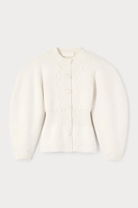 Structured ecru embroidered knit jacket sold by DESTREE