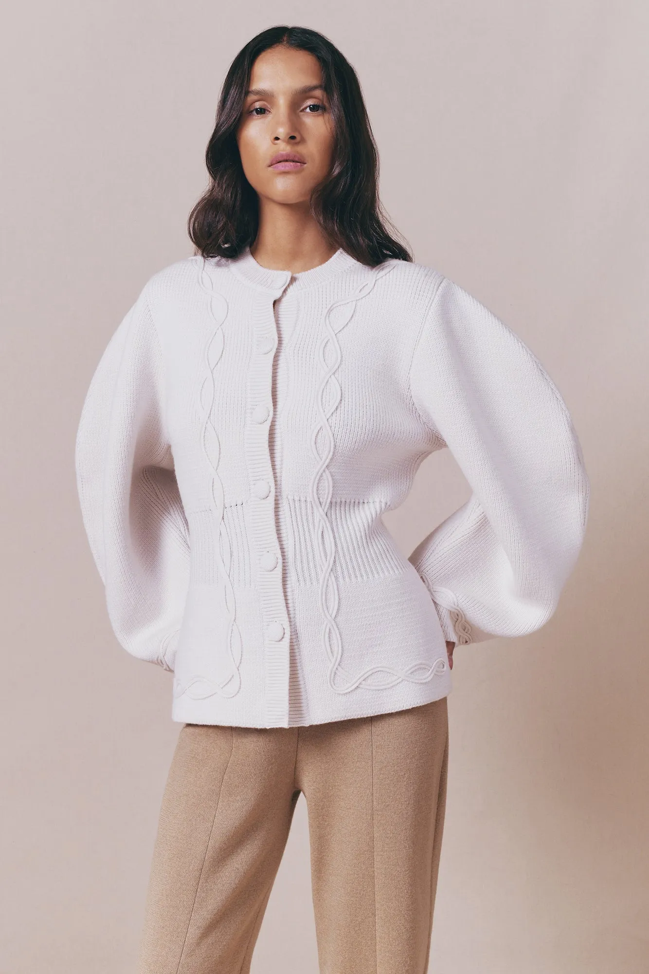 Structured ecru embroidered knit jacket sold by DESTREE product image thumbnail 2