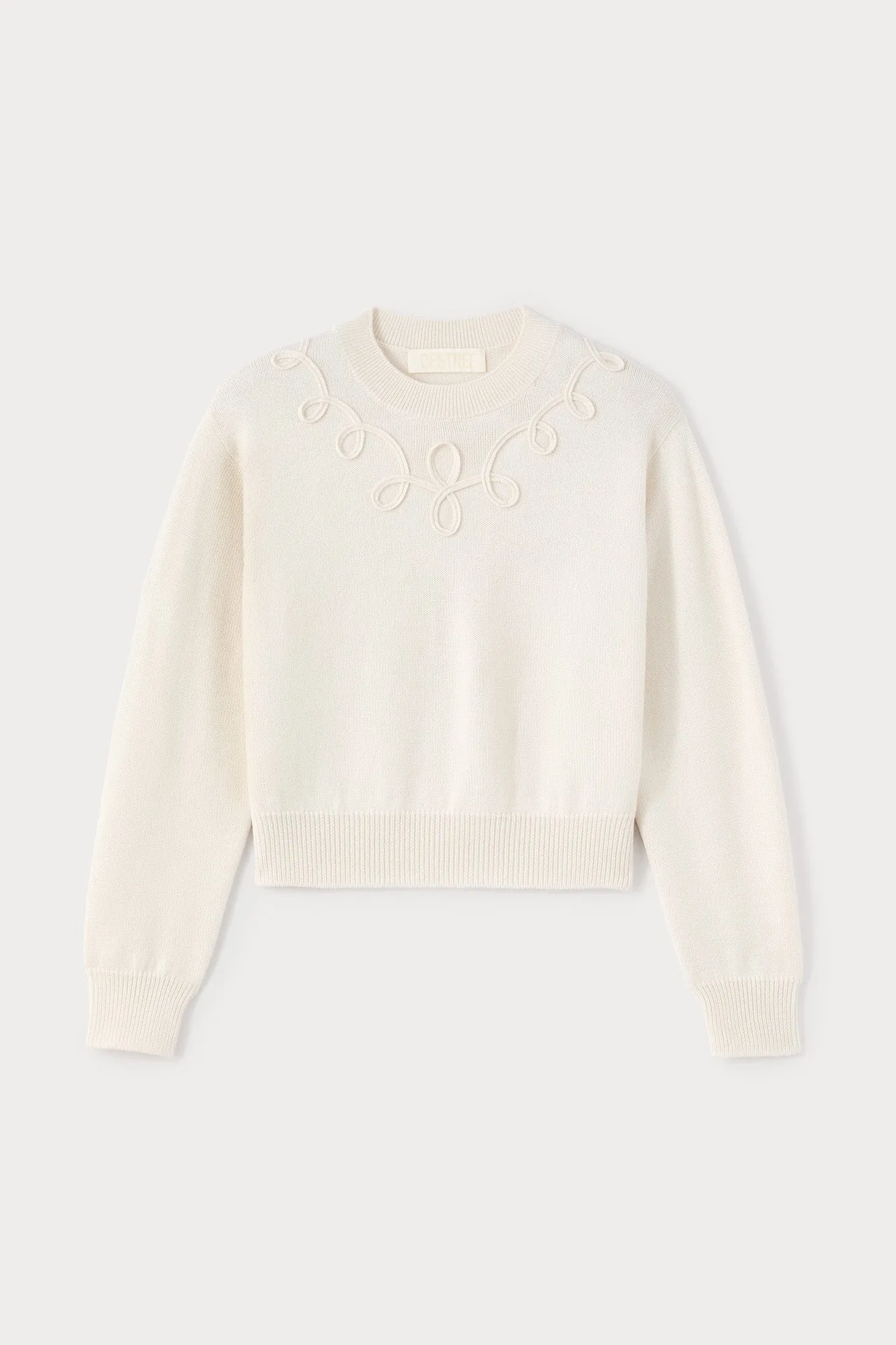 Ecru merino wool sweater with embroidered details sold by DESTREE