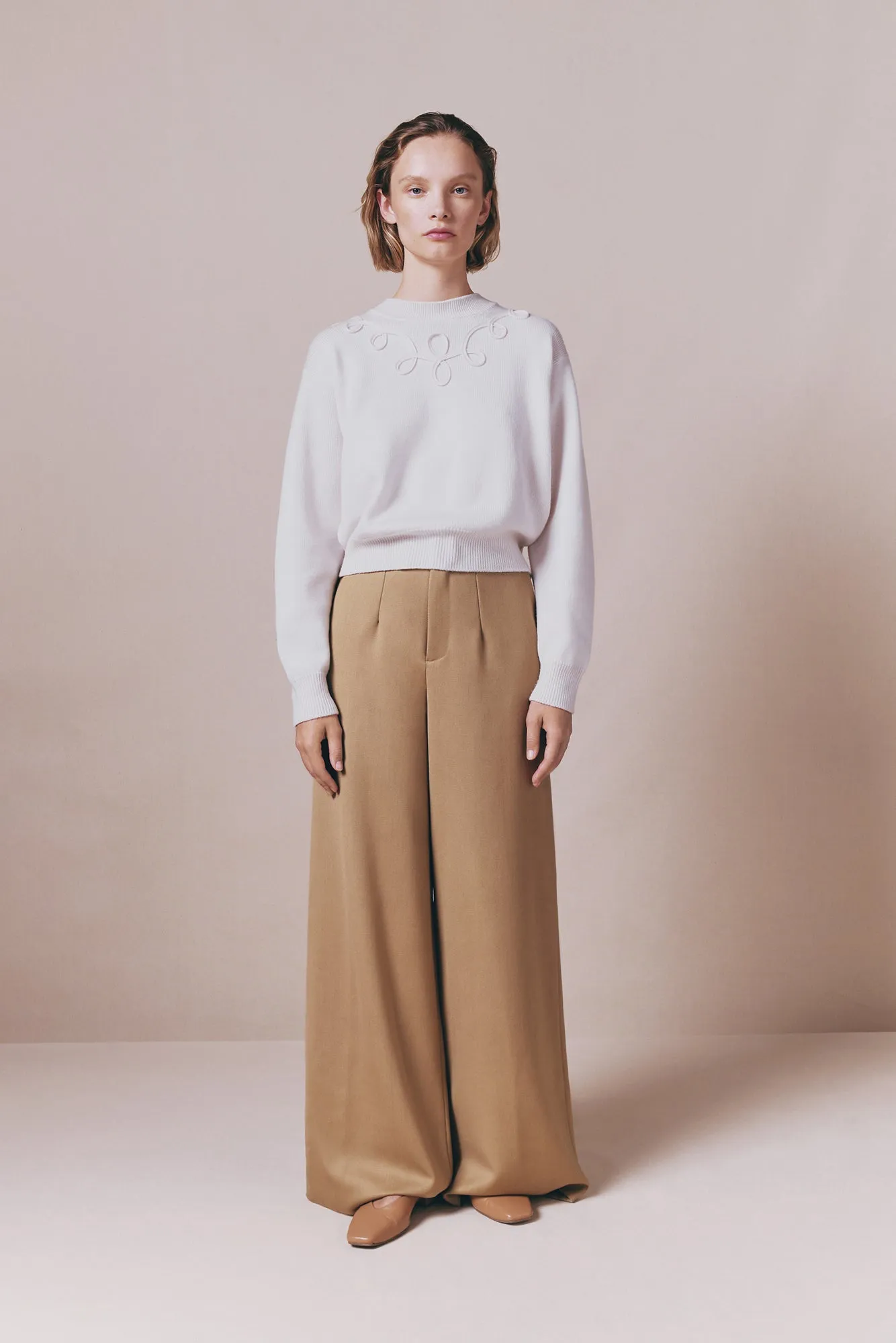 Ecru merino wool sweater with embroidered details sold by DESTREE product image thumbnail 3