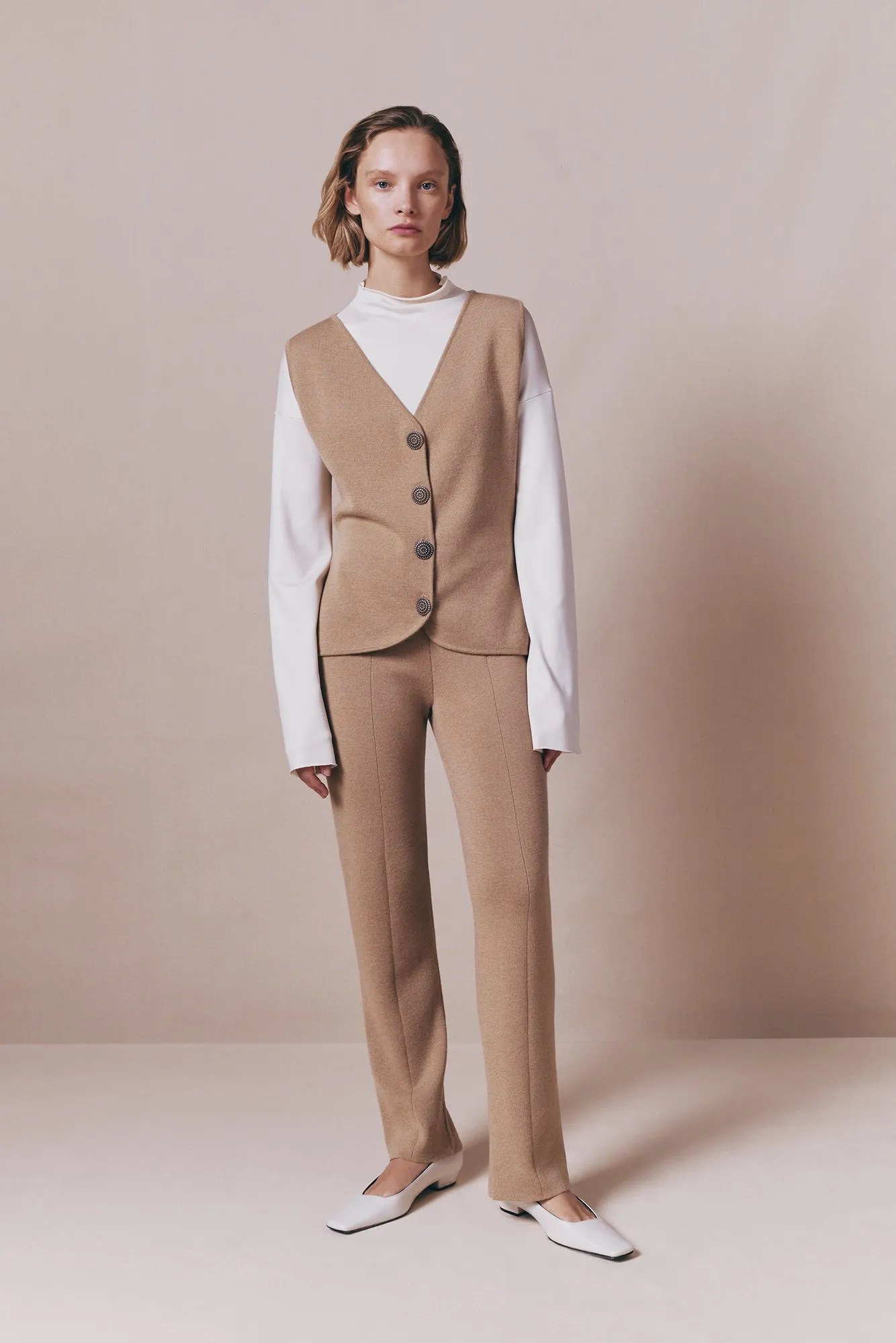 Camel merino wool vest sold by DESTREE product image thumbnail 2