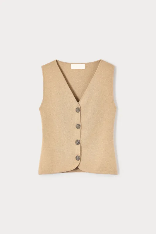 Camel merino wool vest sold by DESTREE