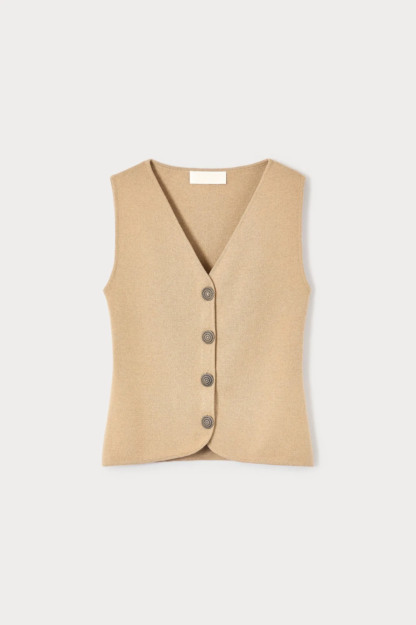 Camel merino wool vest sold by DESTREE