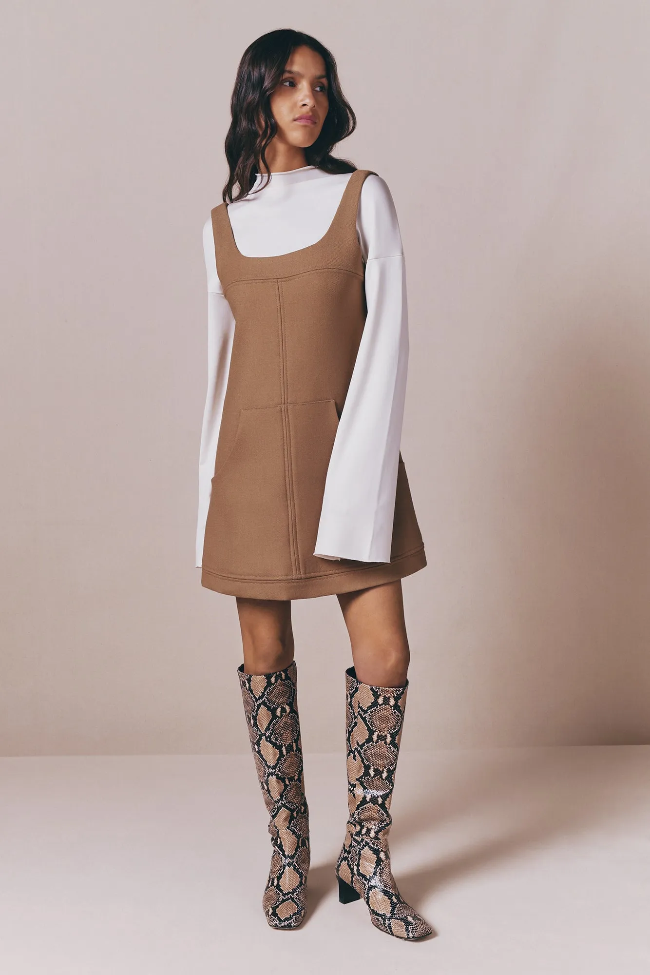 Camel mini dress in virgin wool sold by DESTREE product image thumbnail 2