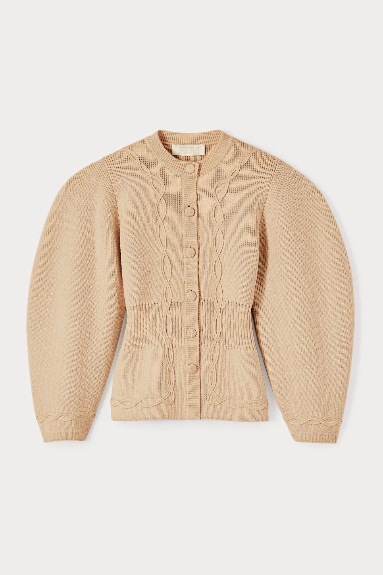 Structured camel embroided knit jacket sold by DESTREE