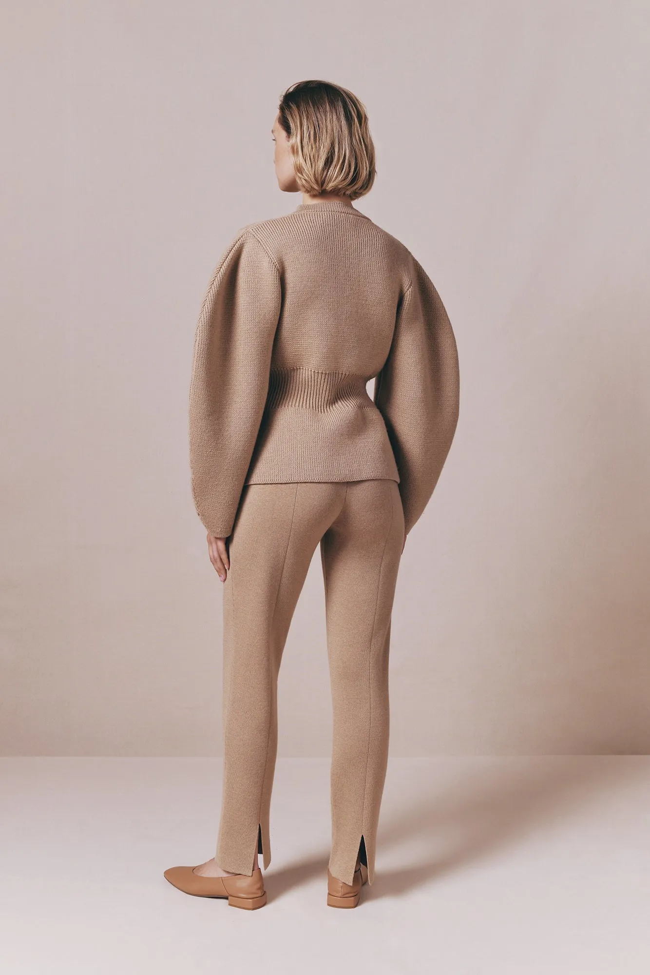 Structured camel embroided knit jacket sold by DESTREE product image thumbnail 4