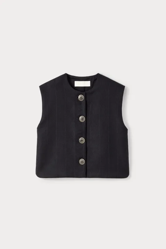 Black buttoned virgin wool sleeveless vest sold by DESTREE