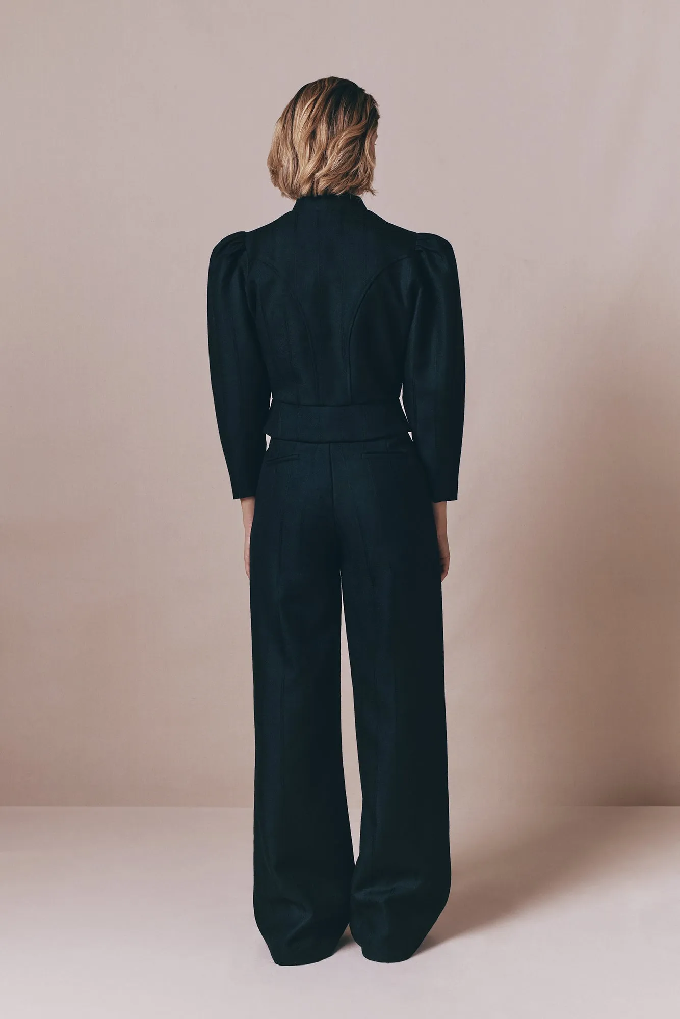 Black virgin wool jacket with puff sleeves and floral embroidery sold by DESTREE product image thumbnail 5